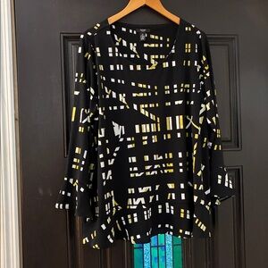 Alfani Black Top with Yellow and White Patterns